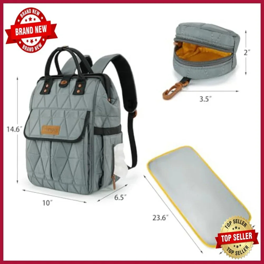Quilted Leather Diaper Backpack with Changing Pad, Pockets, Stroller Straps